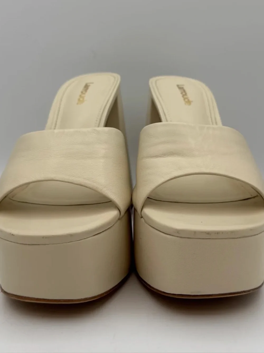 LARROUDE leather Platform Slide Sandal in Cream - 9 NEW